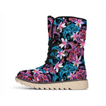 Paisley And Floral Pattern Print Winter Boots