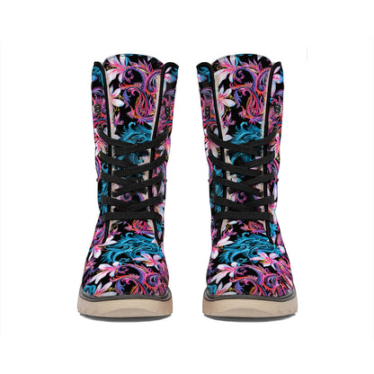 Paisley And Floral Pattern Print Winter Boots