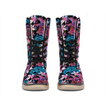 Paisley And Floral Pattern Print Winter Boots