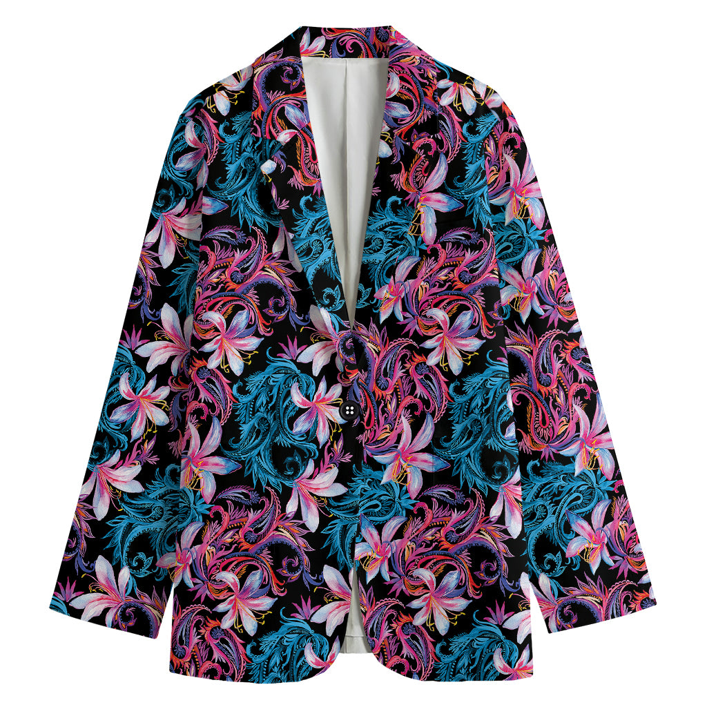 Paisley And Floral Pattern Print Women's Cotton Blazer