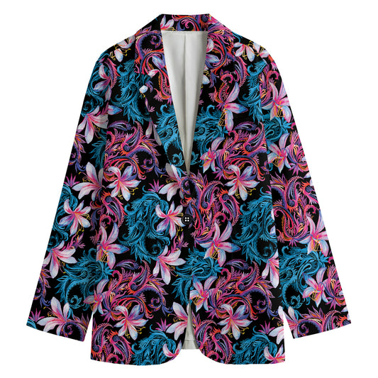 Paisley And Floral Pattern Print Women's Cotton Blazer