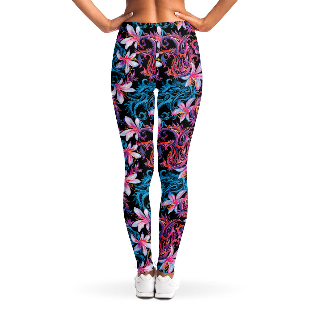 Paisley And Floral Pattern Print Women's Leggings