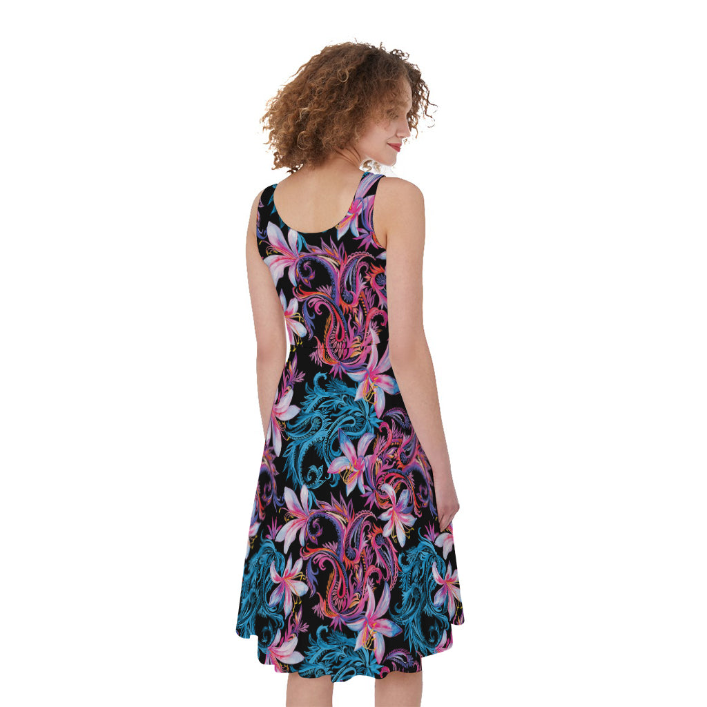 Paisley And Floral Pattern Print Women's Sleeveless Dress