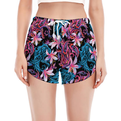Paisley And Floral Pattern Print Women's Split Running Shorts