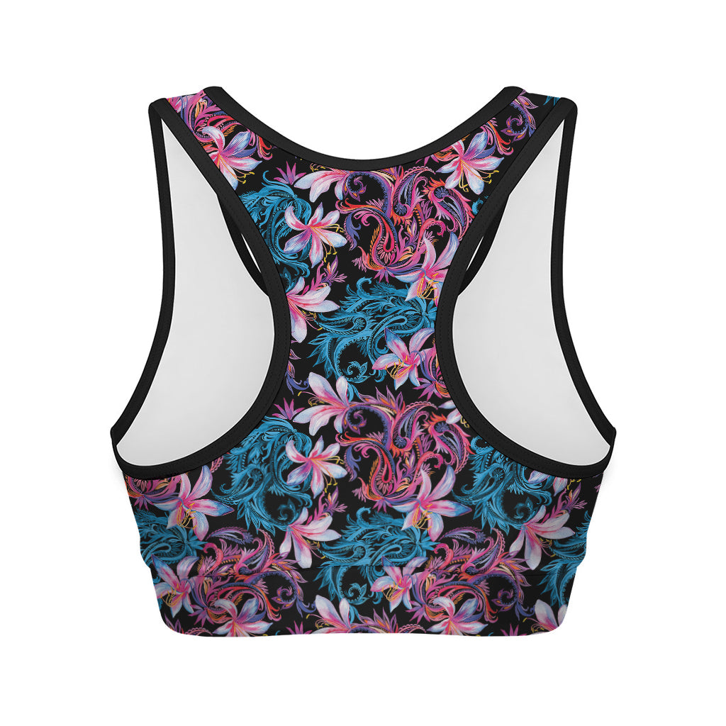 Paisley And Floral Pattern Print Women's Sports Bra