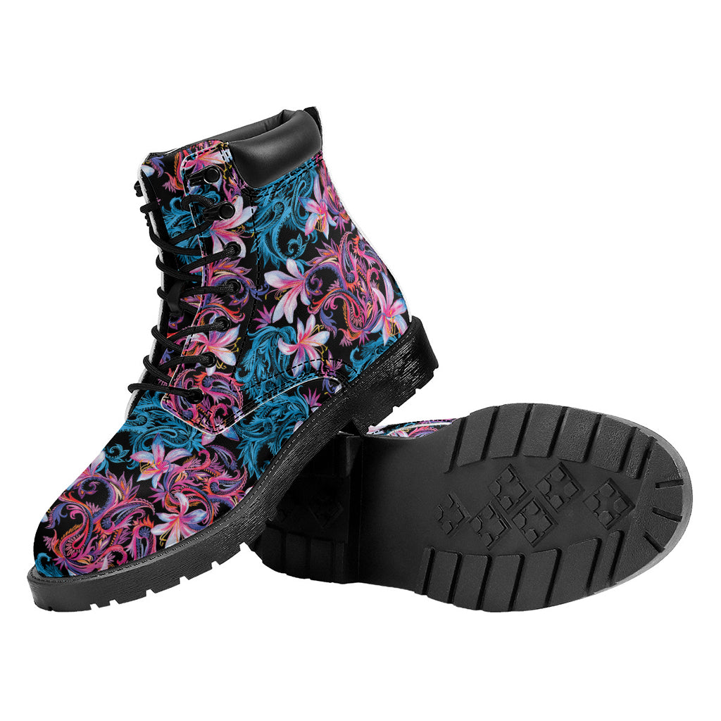 Paisley And Floral Pattern Print Work Boots