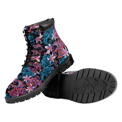 Paisley And Floral Pattern Print Work Boots