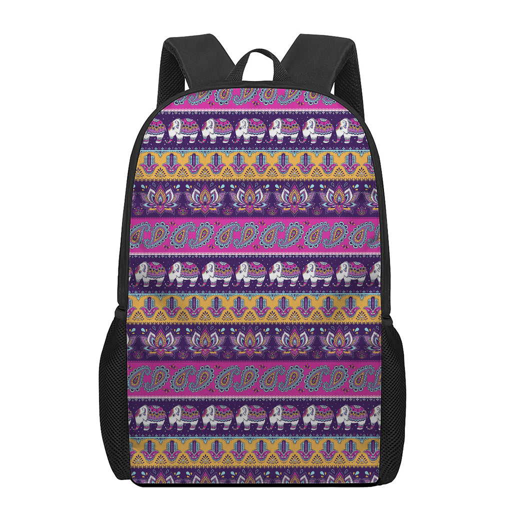 Paisley Elephant Hamsa Pattern Print 17 Inch Backpack