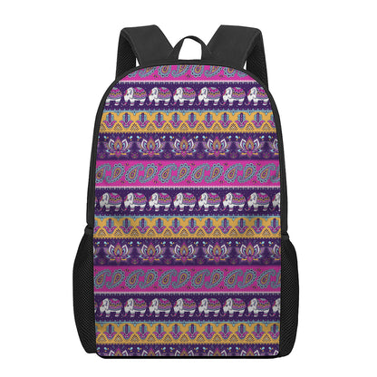 Paisley Elephant Hamsa Pattern Print 17 Inch Backpack