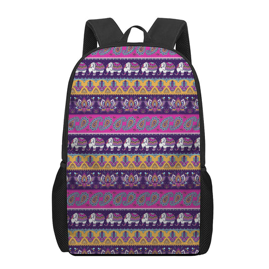 Paisley Elephant Hamsa Pattern Print 17 Inch Backpack