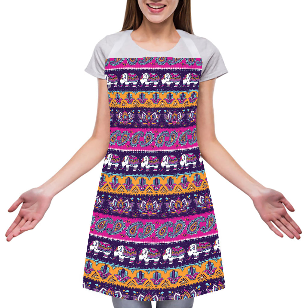 Paisley Elephant Hamsa Pattern Print Adjustable Apron