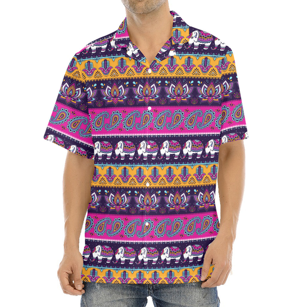 Paisley Elephant Hamsa Pattern Print Aloha Shirt