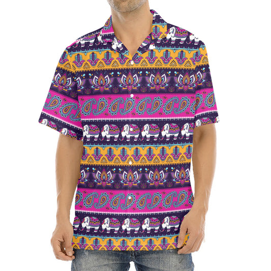 Paisley Elephant Hamsa Pattern Print Aloha Shirt
