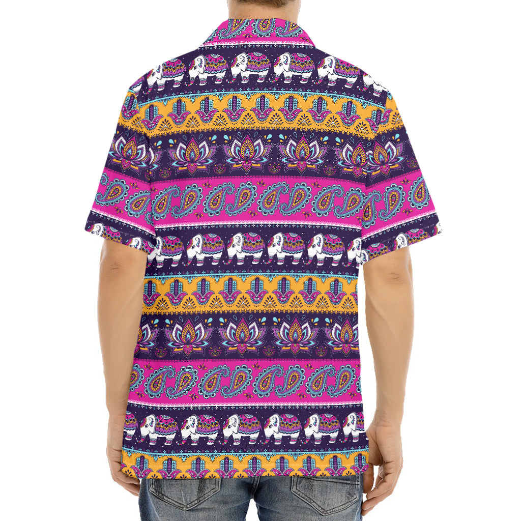 Paisley Elephant Hamsa Pattern Print Aloha Shirt