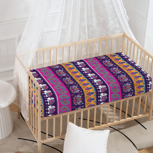 Paisley Elephant Hamsa Pattern Print Baby Crib Sheet