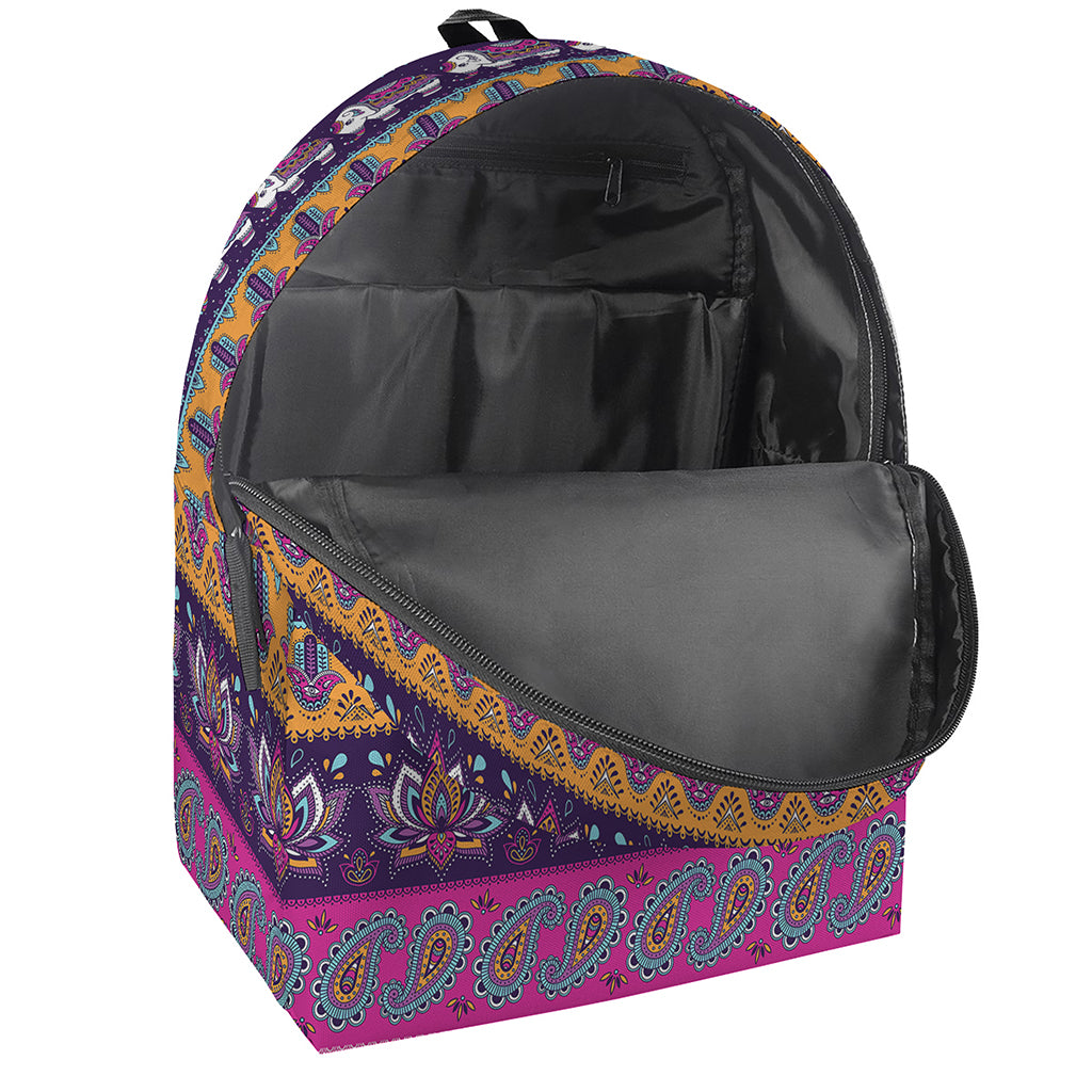 Paisley Elephant Hamsa Pattern Print Backpack