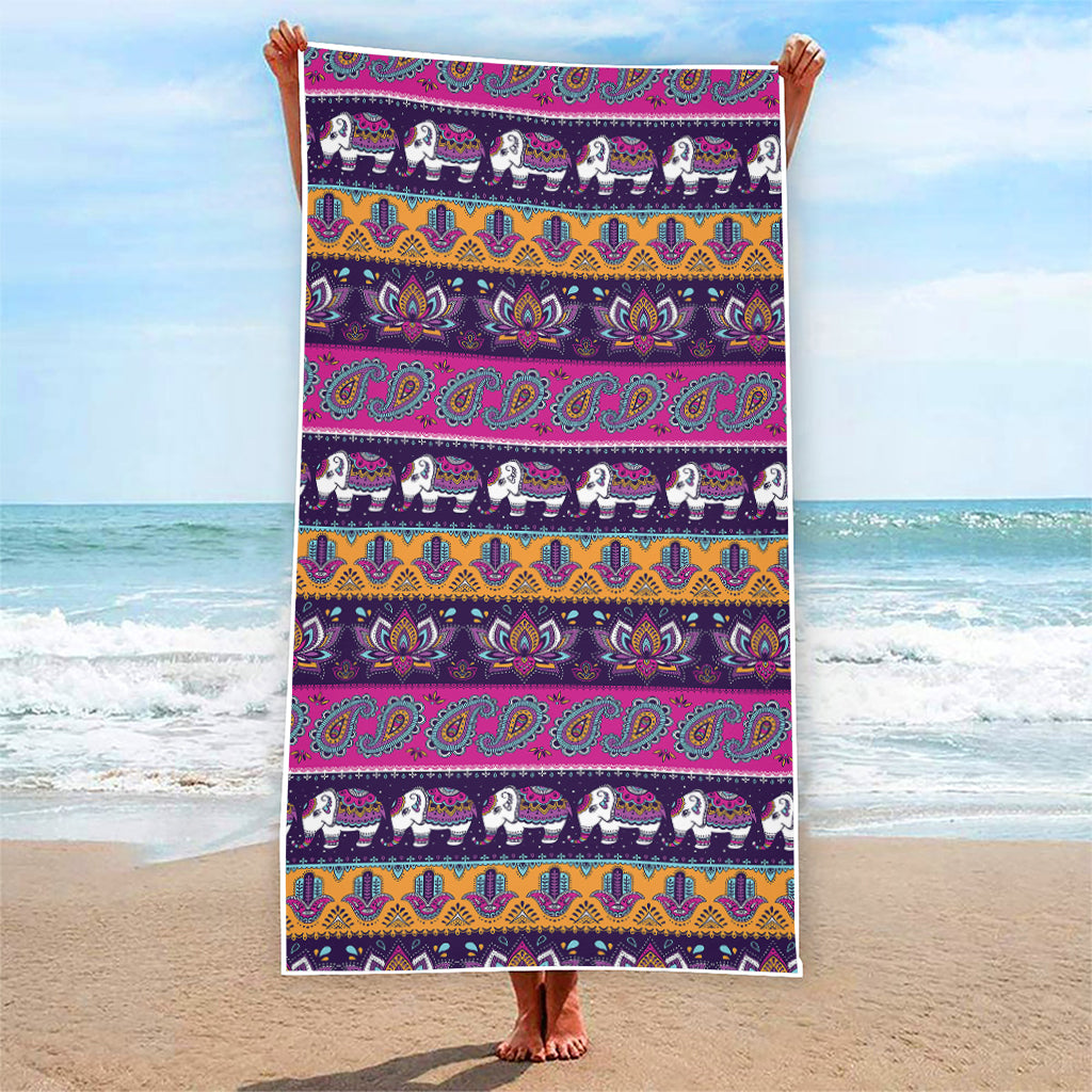 Paisley Elephant Hamsa Pattern Print Beach Towel