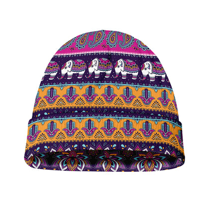 Paisley Elephant Hamsa Pattern Print Beanie