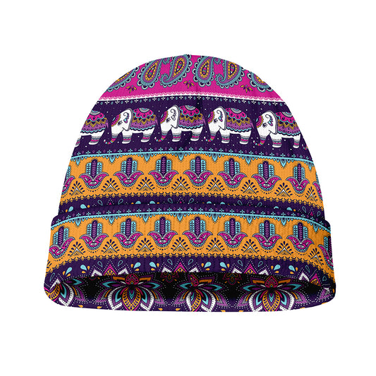 Paisley Elephant Hamsa Pattern Print Beanie
