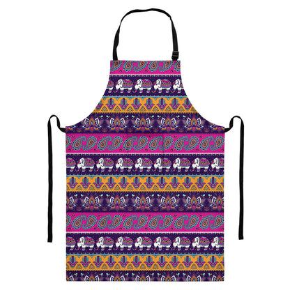 Paisley Elephant Hamsa Pattern Print Bib Apron With Pocket