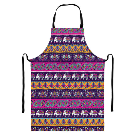 Paisley Elephant Hamsa Pattern Print Bib Apron With Pocket