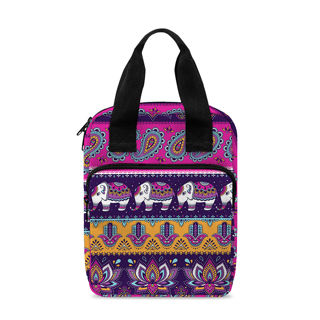 Paisley Elephant Hamsa Pattern Print Bible Tote Bag