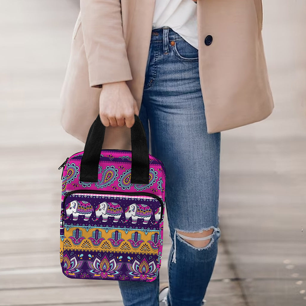 Paisley Elephant Hamsa Pattern Print Bible Tote Bag