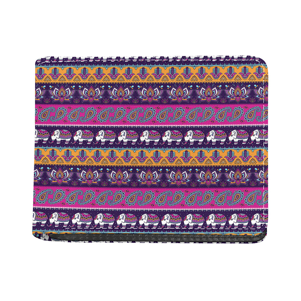 Paisley Elephant Hamsa Pattern Print Bifold Wallet