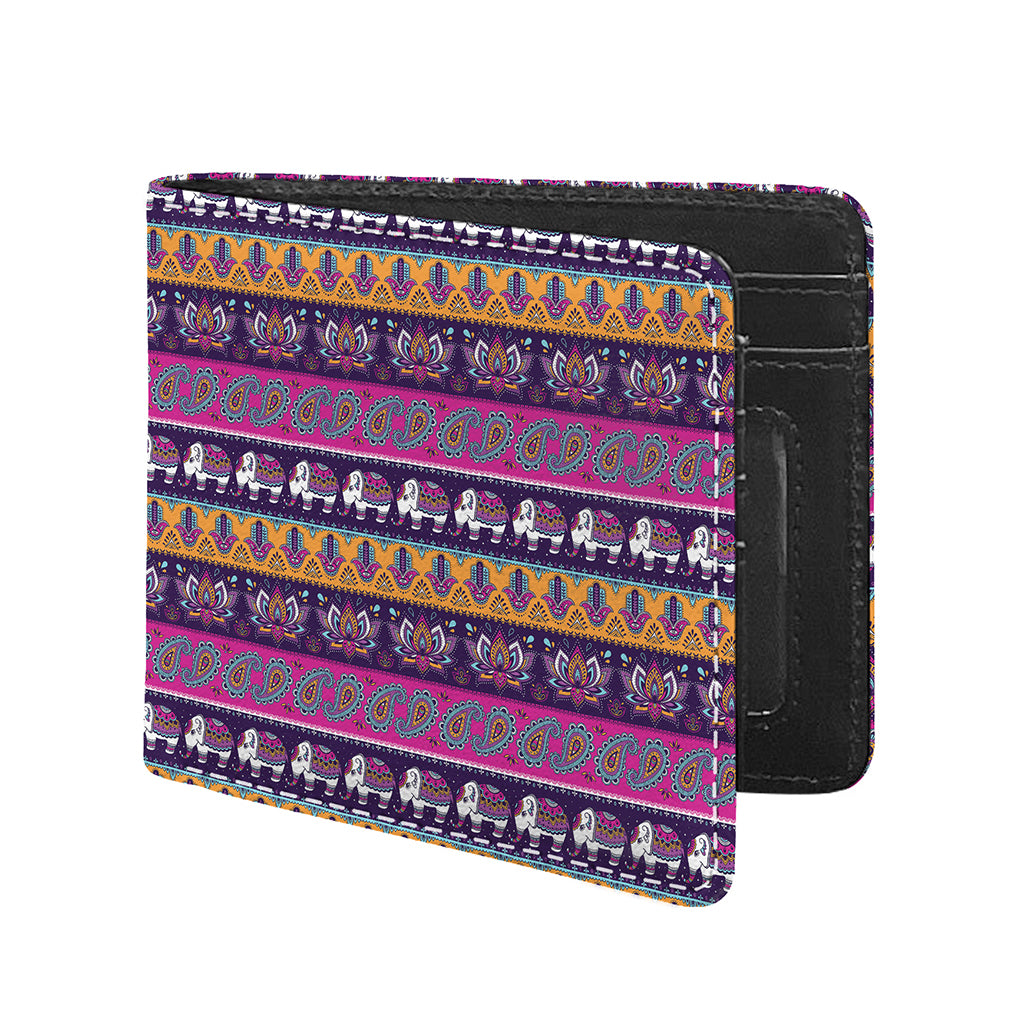 Paisley Elephant Hamsa Pattern Print Bifold Wallet