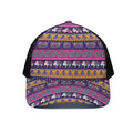 Paisley Elephant Hamsa Pattern Print Black Mesh Trucker Hat