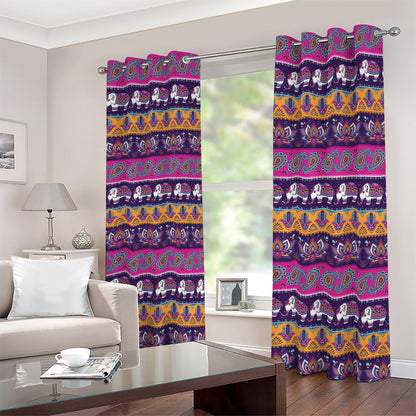 Paisley Elephant Hamsa Pattern Print Blackout Grommet Curtains