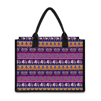 Paisley Elephant Hamsa Pattern Print Canvas Tote Bag