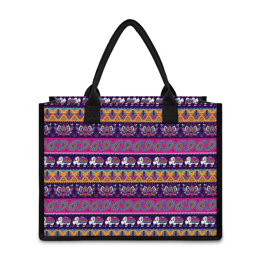 Paisley Elephant Hamsa Pattern Print Canvas Tote Bag