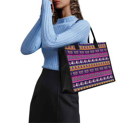 Paisley Elephant Hamsa Pattern Print Canvas Tote Bag