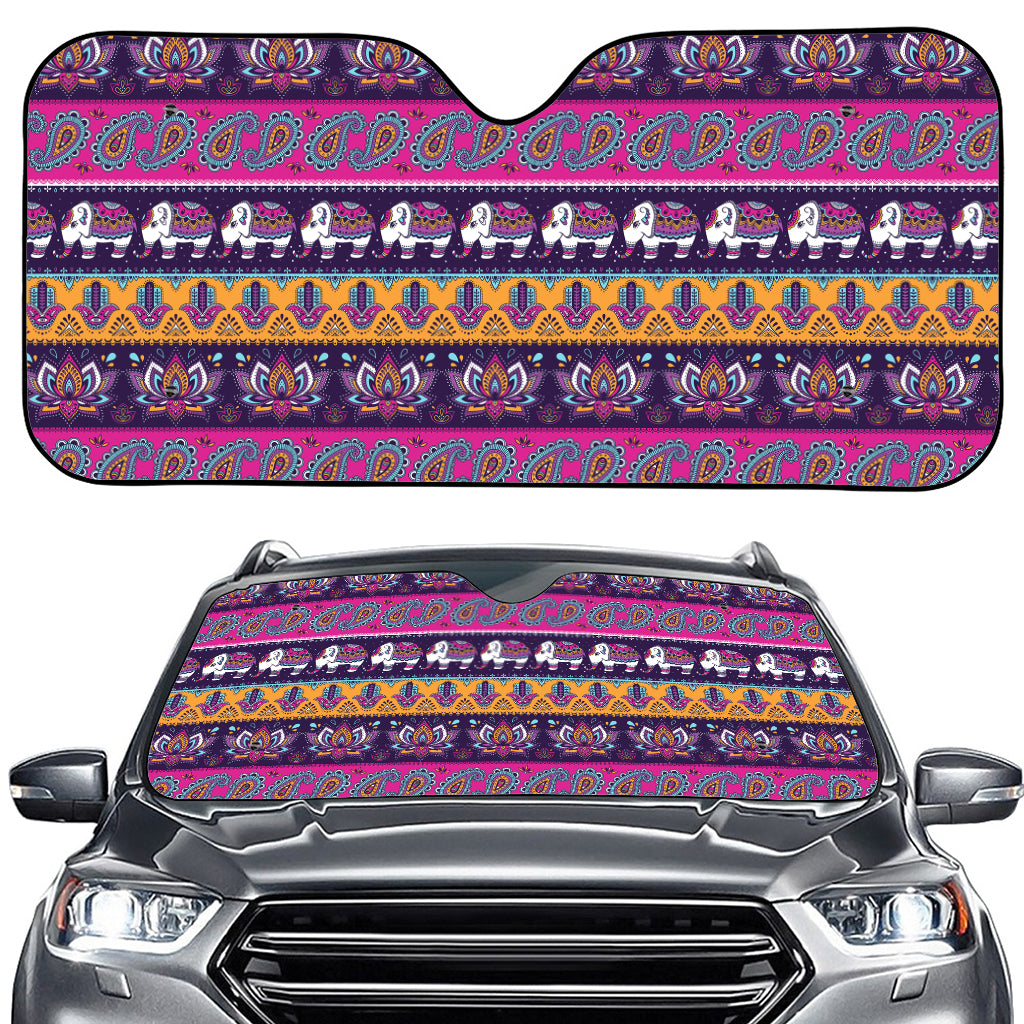 Paisley Elephant Hamsa Pattern Print Car Windshield Sun Shade