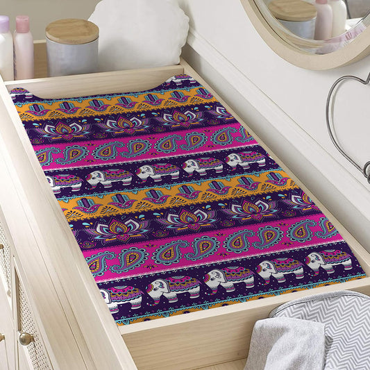 Paisley Elephant Hamsa Pattern Print Changing Pad Cover