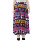 Paisley Elephant Hamsa Pattern Print Chiffon Maxi Skirt