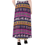 Paisley Elephant Hamsa Pattern Print Chiffon Maxi Skirt