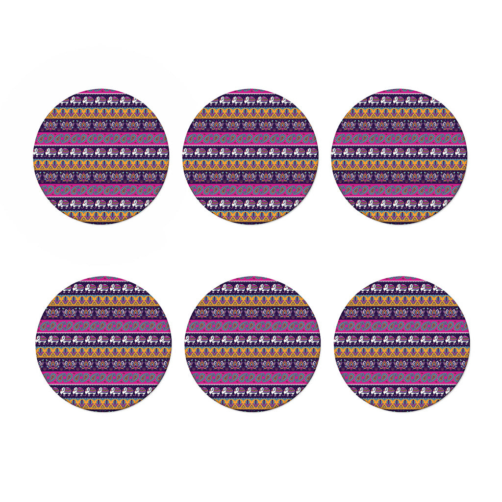 Paisley Elephant Hamsa Pattern Print Coaster Set