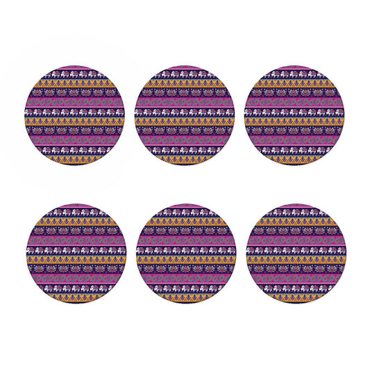 Paisley Elephant Hamsa Pattern Print Coaster Set