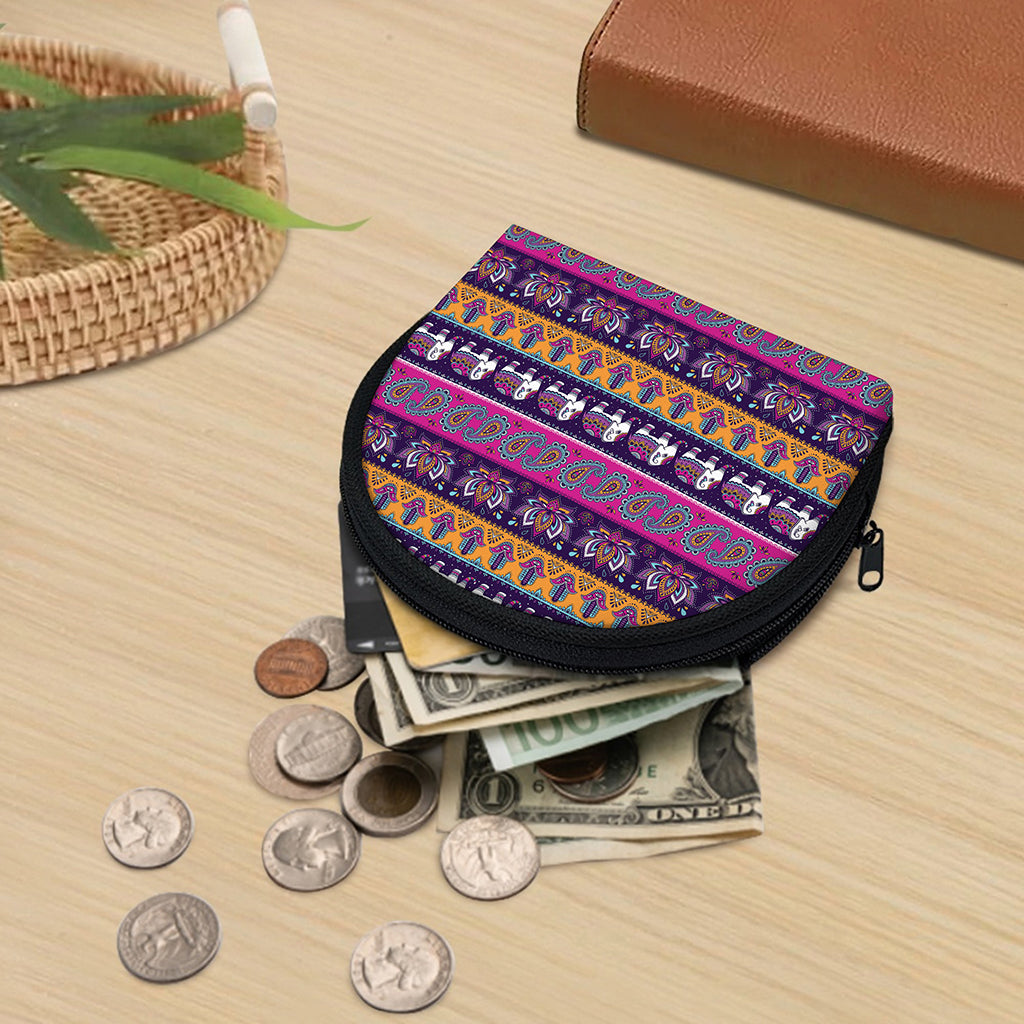 Paisley Elephant Hamsa Pattern Print Coin Purse