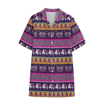 Paisley Elephant Hamsa Pattern Print Cotton Hawaiian Shirt