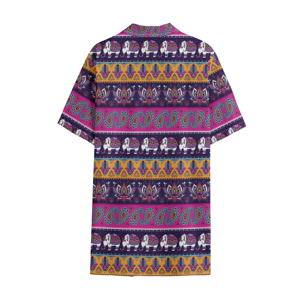Paisley Elephant Hamsa Pattern Print Cotton Hawaiian Shirt