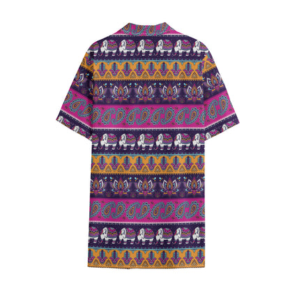 Paisley Elephant Hamsa Pattern Print Cotton Hawaiian Shirt
