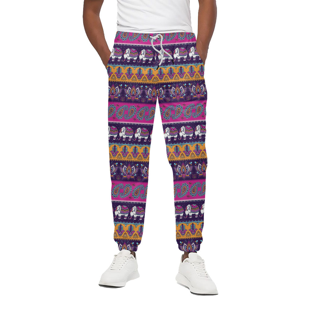 Paisley Elephant Hamsa Pattern Print Cotton Pants