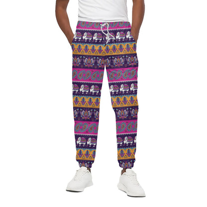 Paisley Elephant Hamsa Pattern Print Cotton Pants