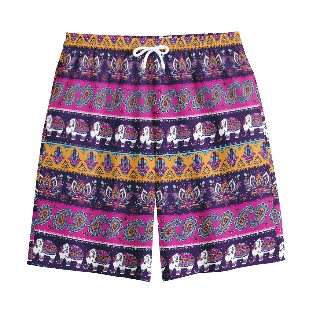 Paisley Elephant Hamsa Pattern Print Cotton Shorts