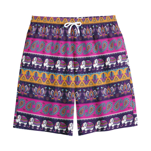 Paisley Elephant Hamsa Pattern Print Cotton Shorts