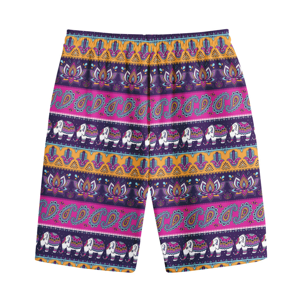 Paisley Elephant Hamsa Pattern Print Cotton Shorts