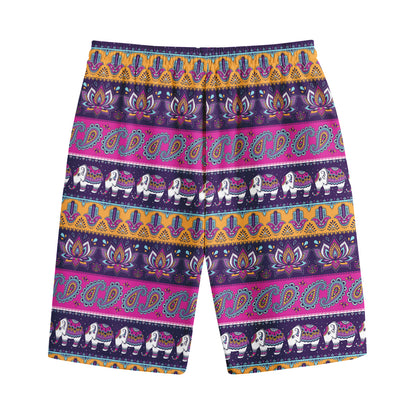 Paisley Elephant Hamsa Pattern Print Cotton Shorts
